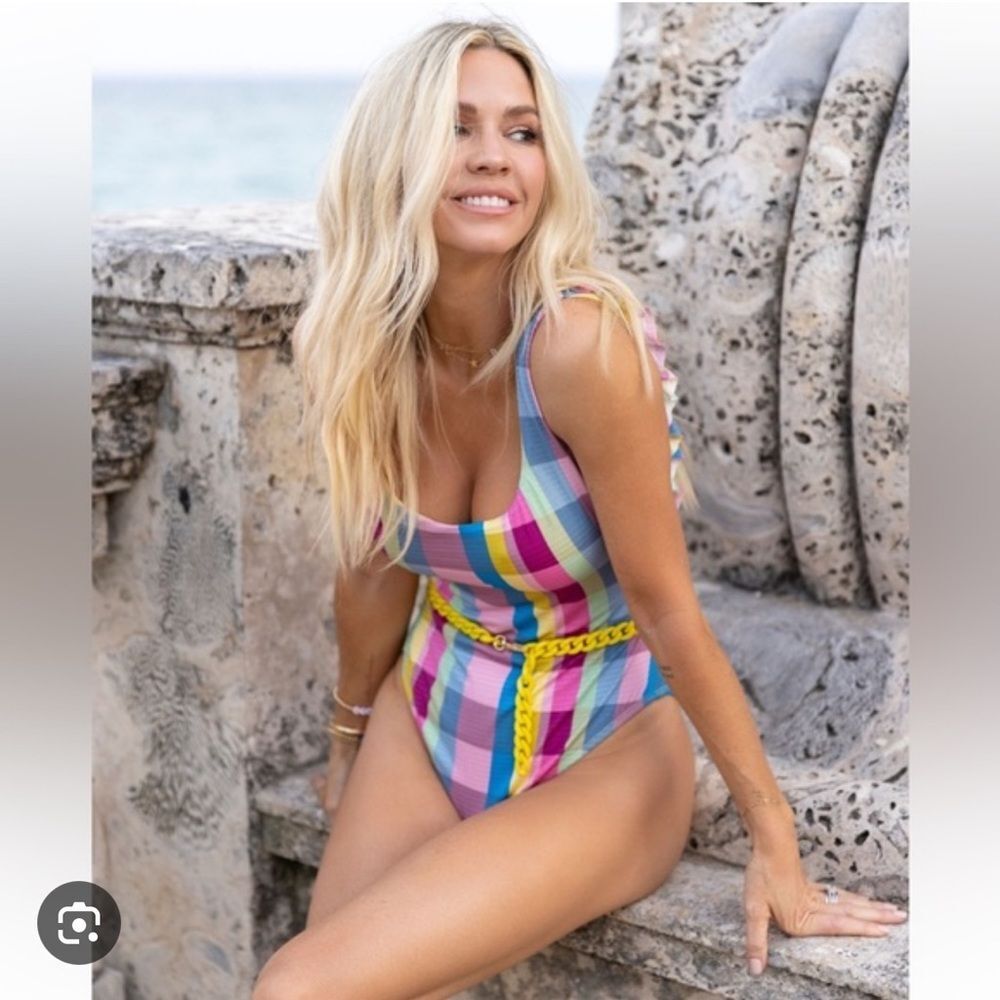 Jess Southern X Gianni Bini Women's Plaid Scoop One Piece Bathing Suit Small New - Picture 2 of 8